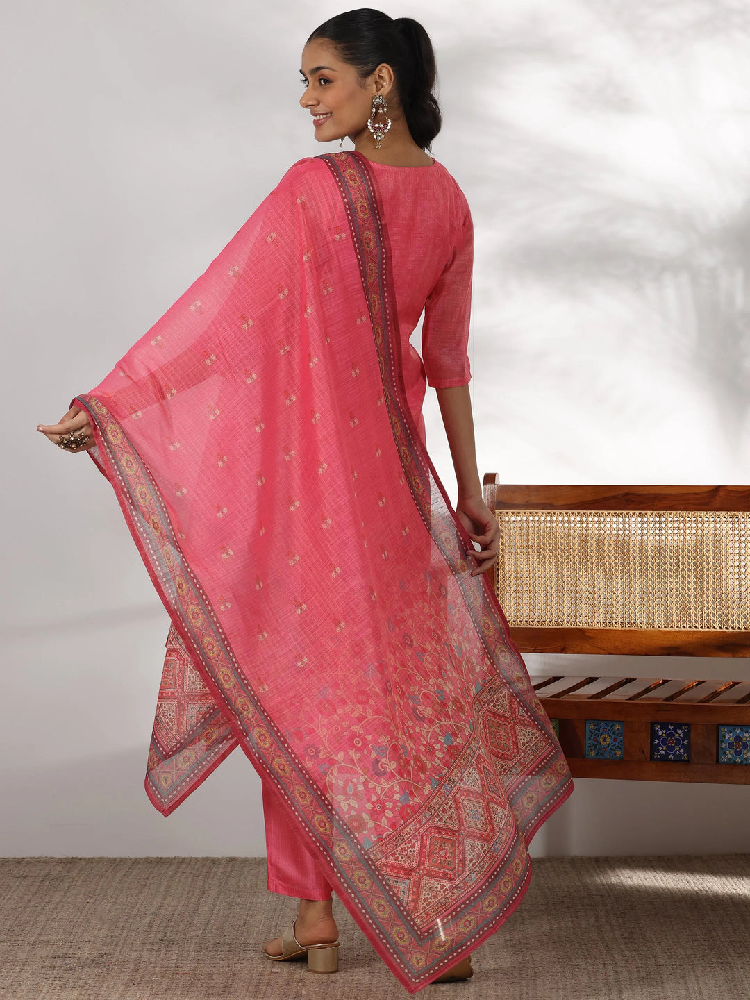  Pink Yoke Design Silk Blend Straight Suit With Dupatta 