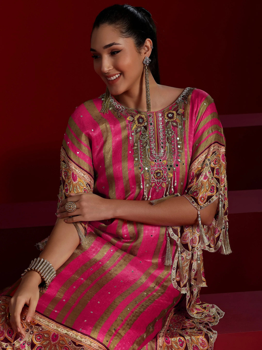  Libas Art Pink Printed Silk Blend Co-Ords 