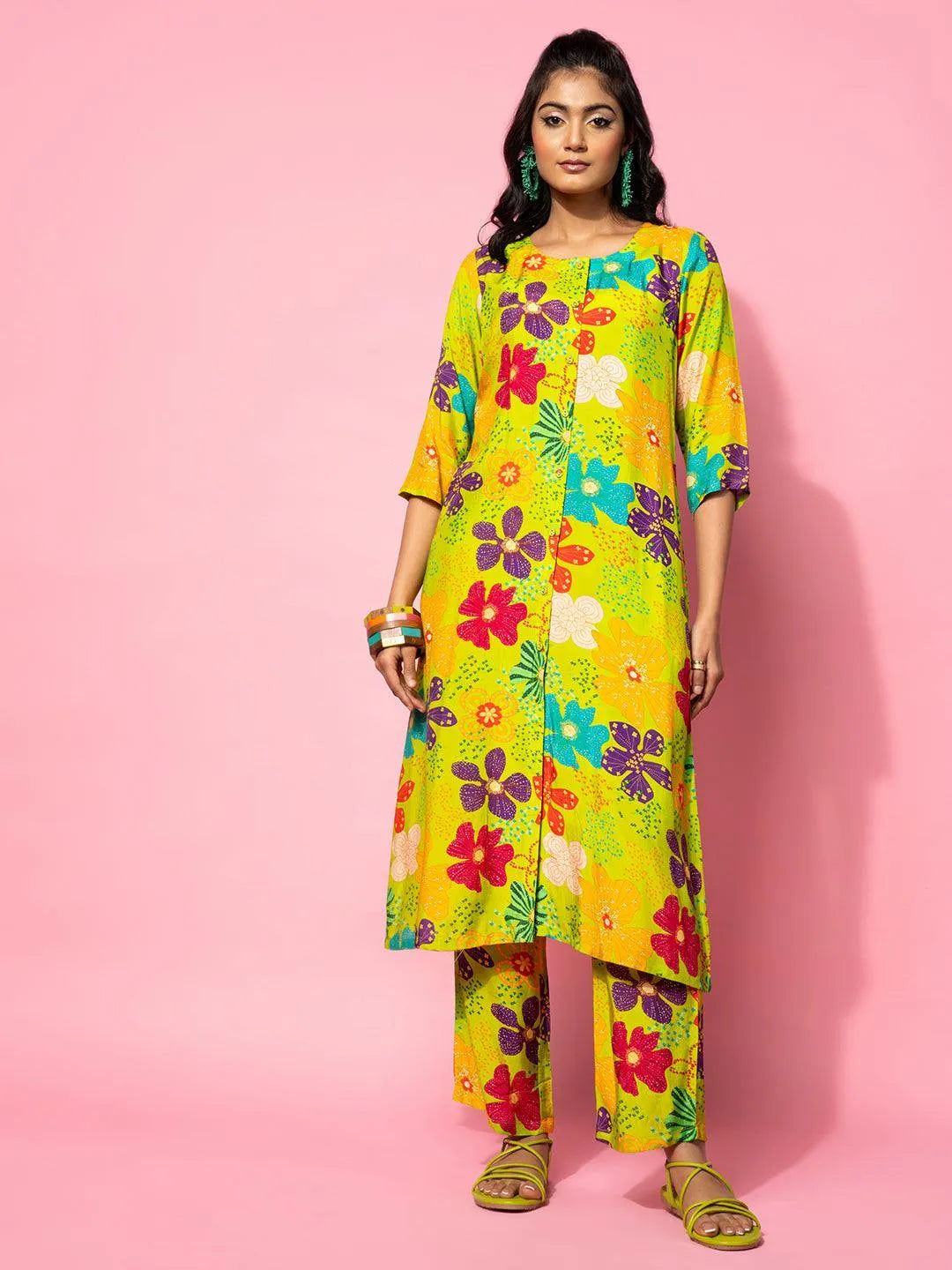 libas Green Printed Silk Blend Co-Ords-picture-23