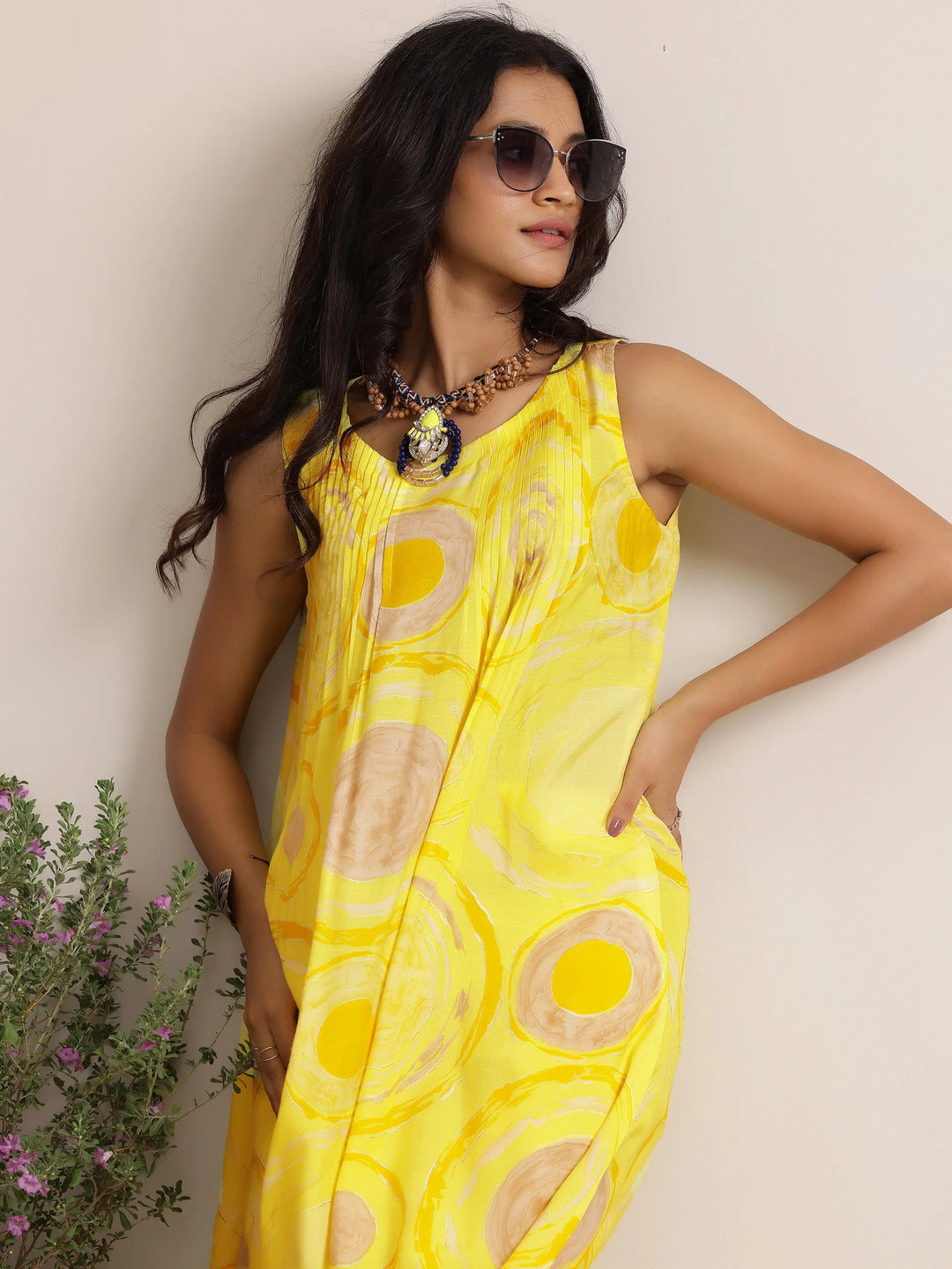  Yellow Printed Silk Blend Co-Ords 