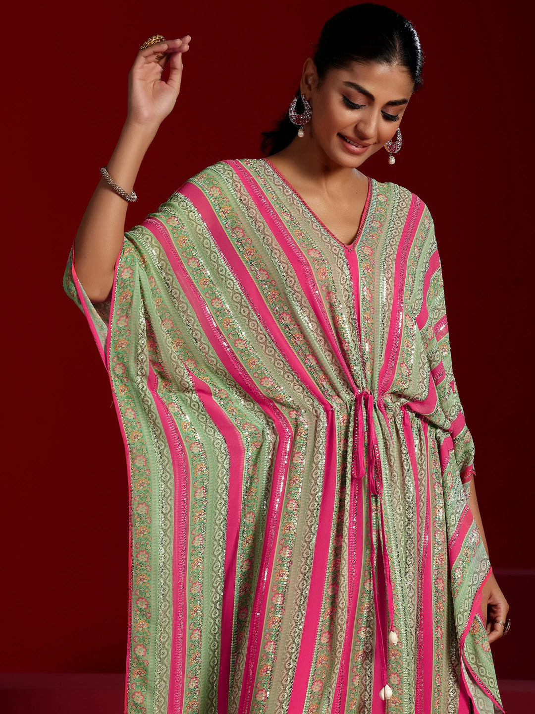 Libas Art Pink Printed Poly Georgette 3 Piece Co-Ords 