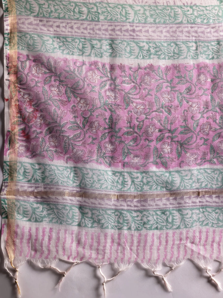 Pink Printed Cotton Straight Suit With Dupatta - Libas