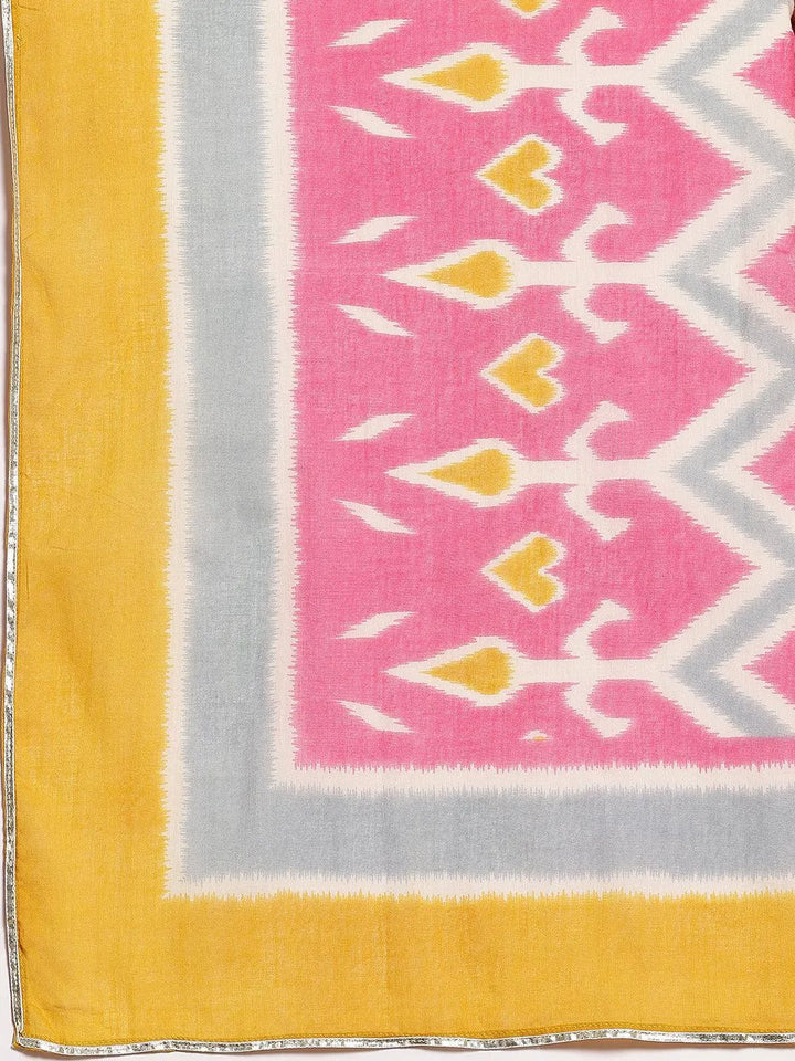 Mustard Printed Cotton Straight Suit With Dupatta - Libas