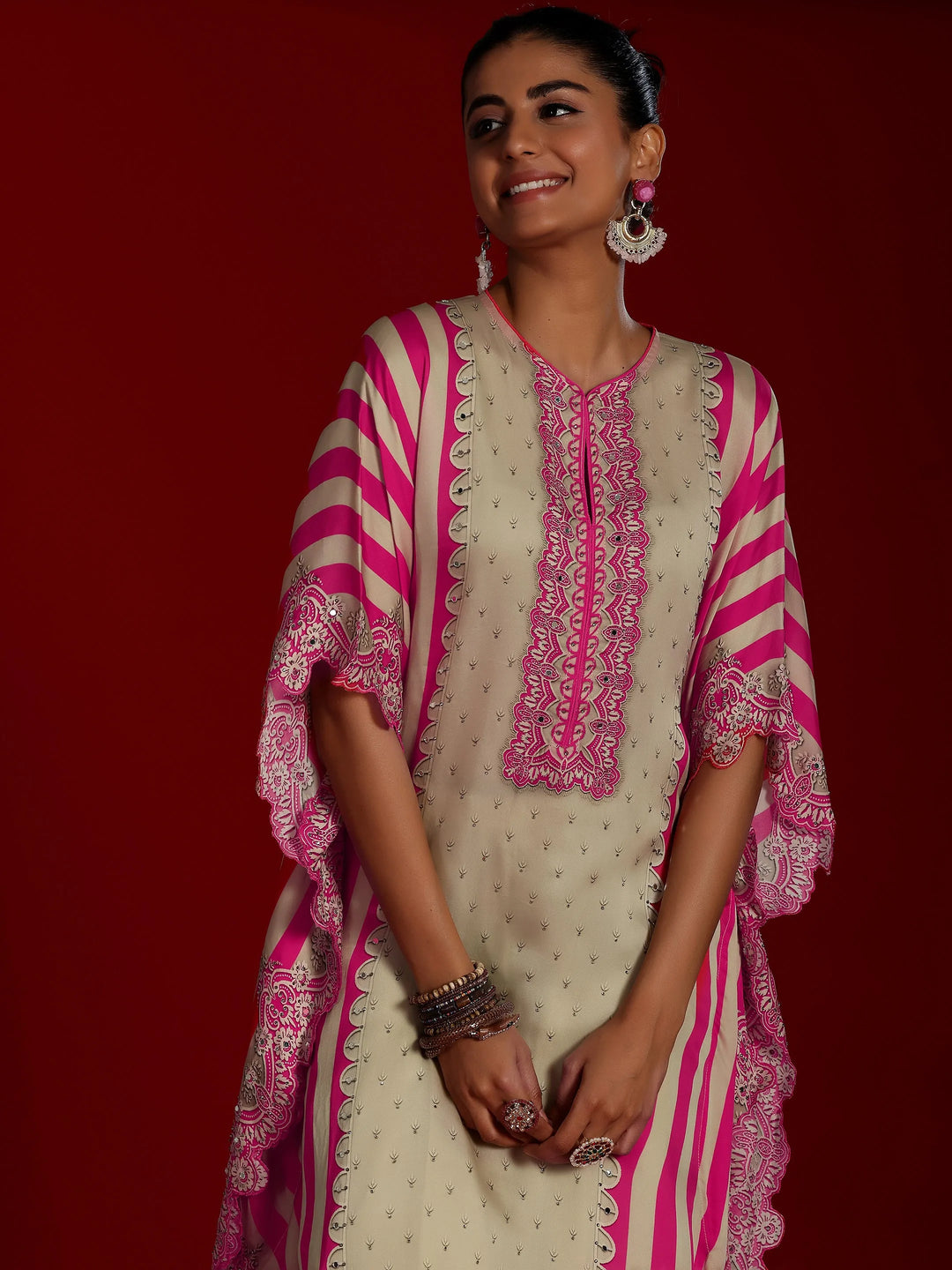  Libas Art Beige Printed Silk Blend Co-Ords 