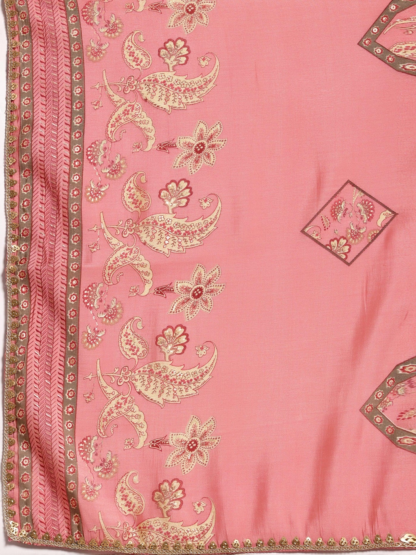 Pink Printed Silk Blend Straight Suit With Dupatta - Libas