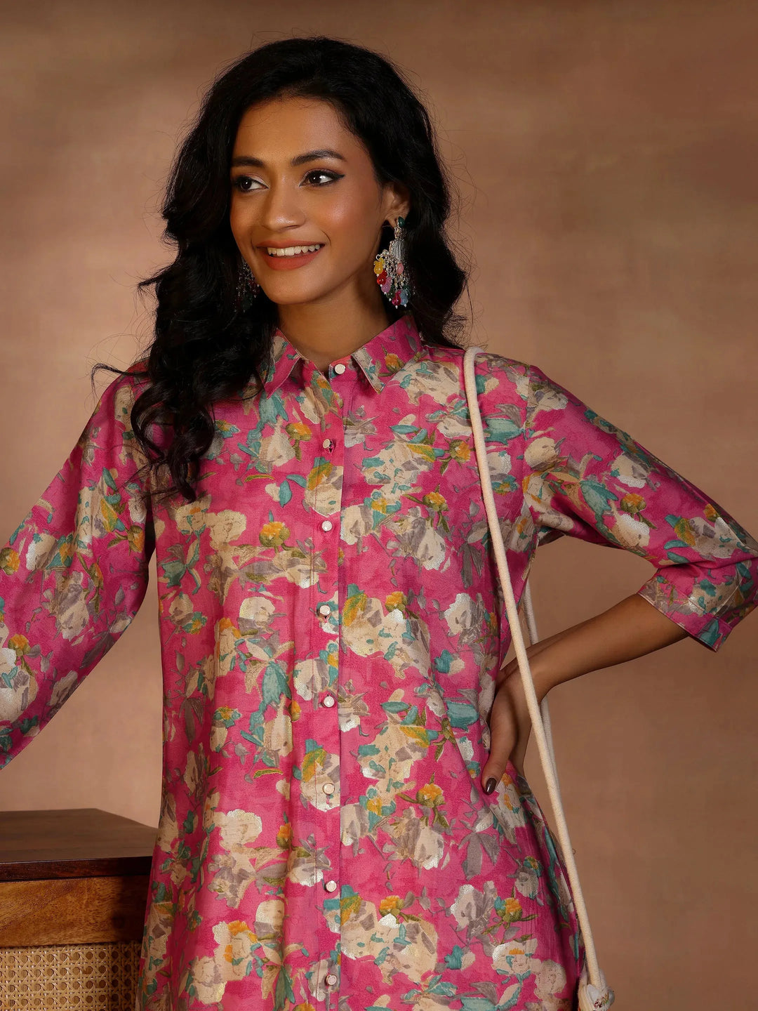  Pink Printed Silk Blend Co-Ords 