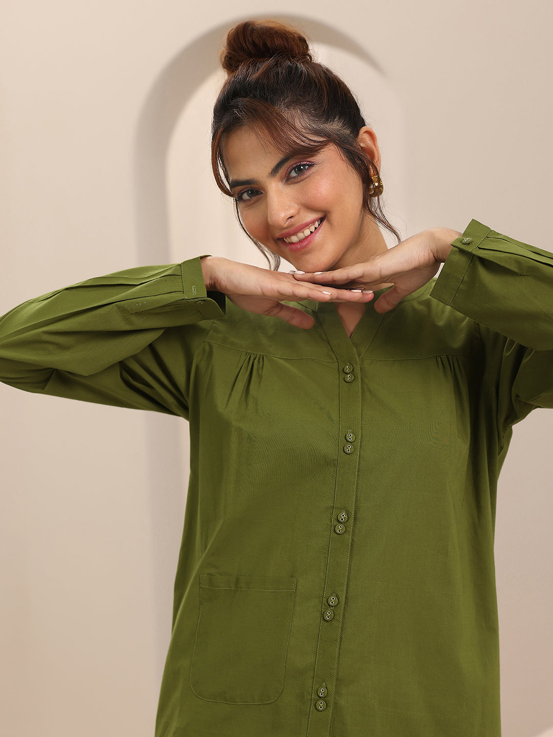  Olive Solid Cotton Night Suits 