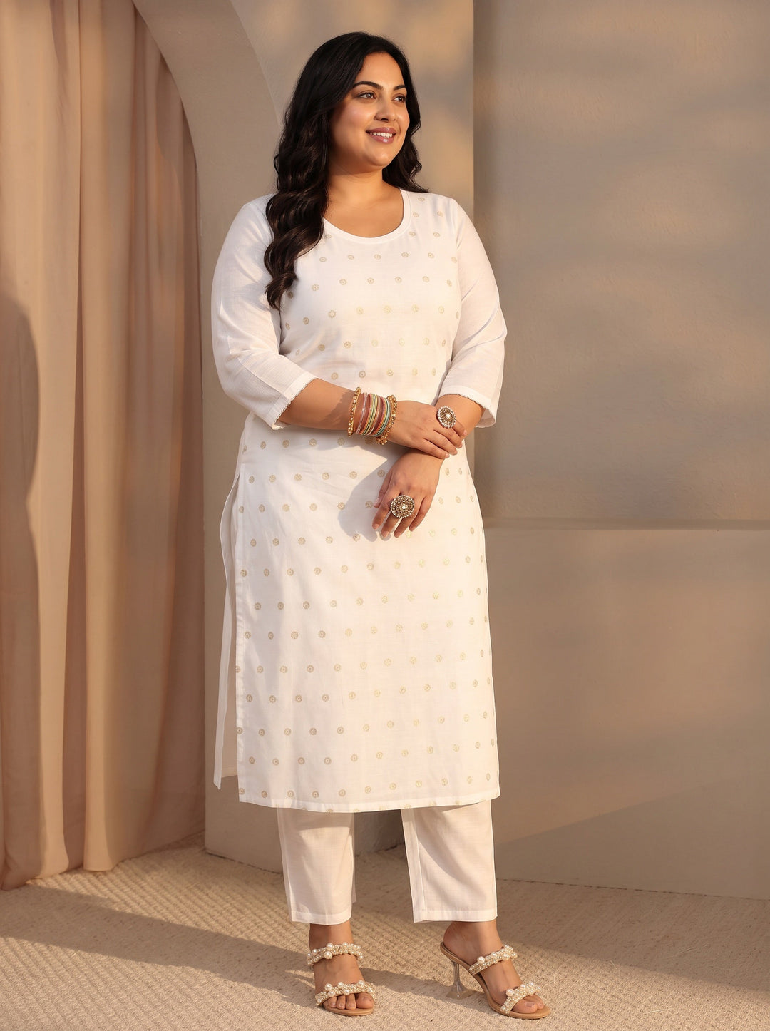  Plus Size Kamakshi White Woven Design Chanderi Silk Straight Suit Set With Dupatta 