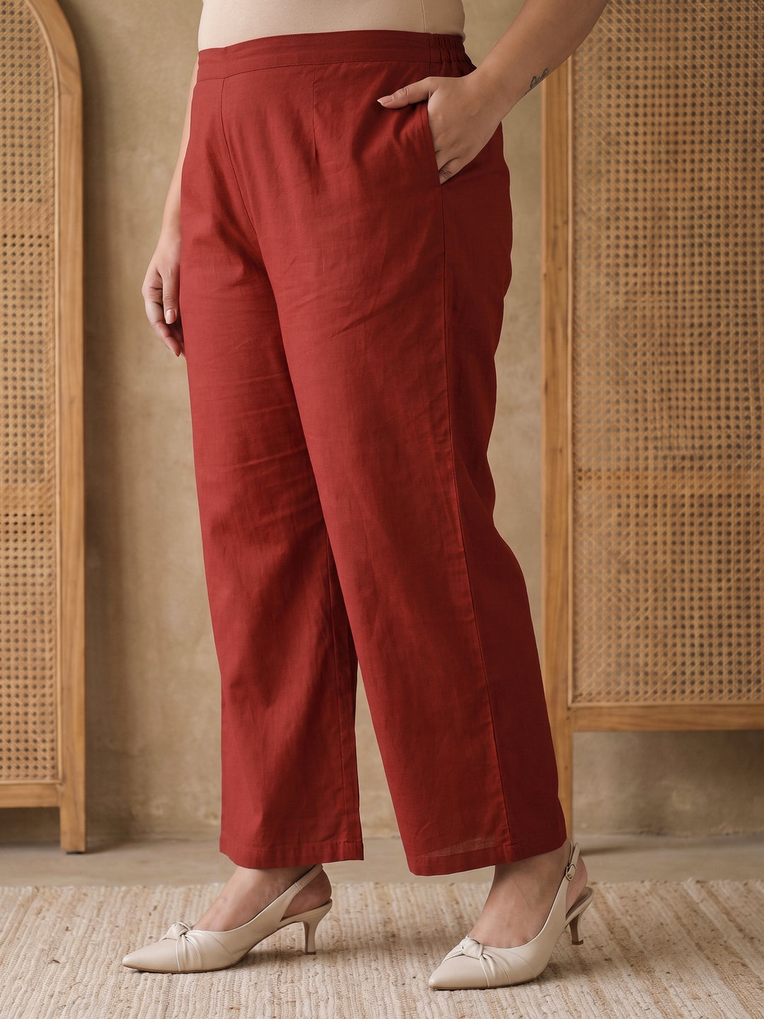  Plus Size Maroon Ajrakh Printed Cotton Suit Set 