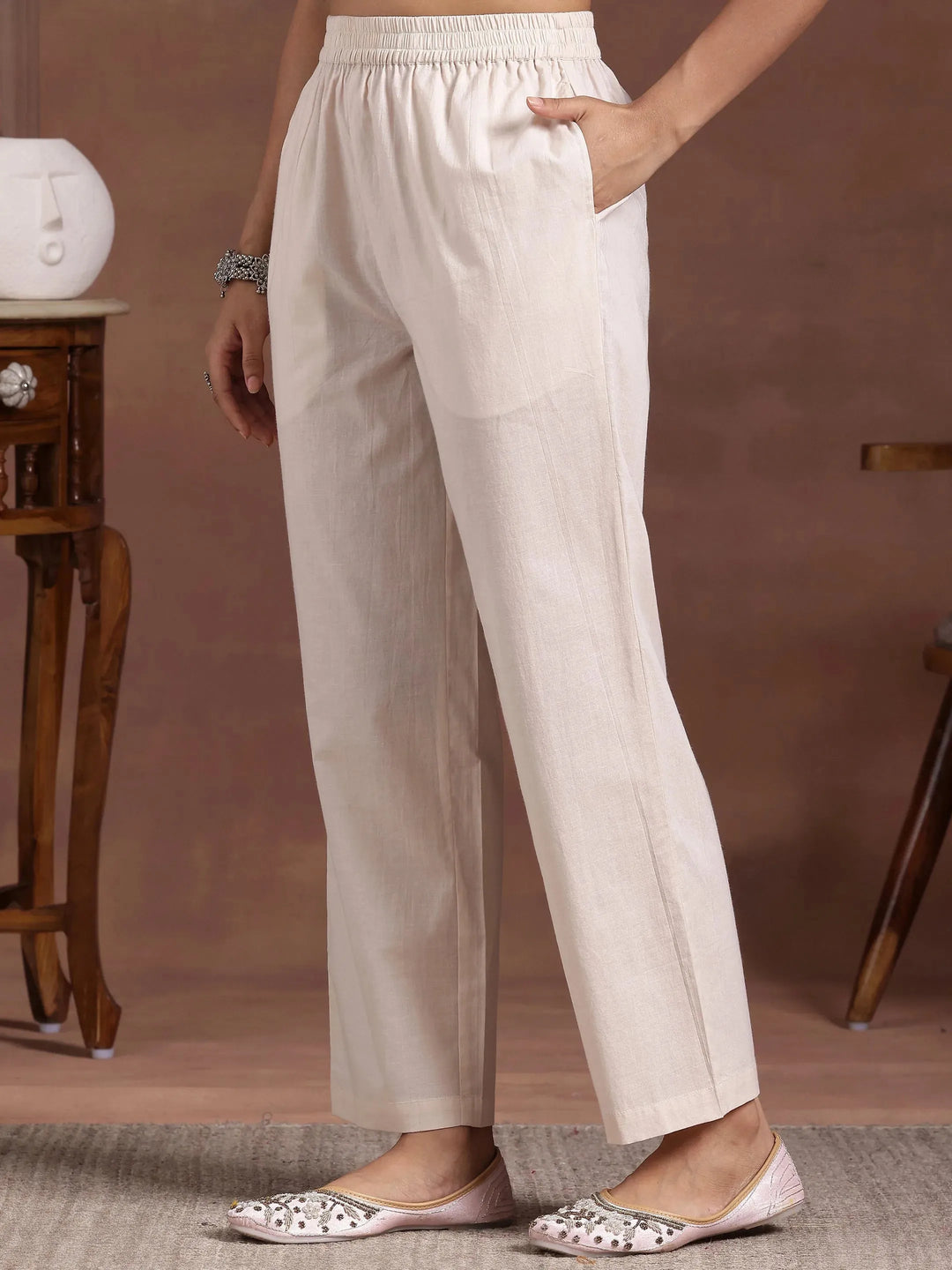  Off White Printed Cotton Straight Suit With Dupatta 