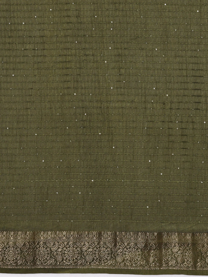 Green Printed Silk Blend Saree With Unstitched Blouse Piece - Libas