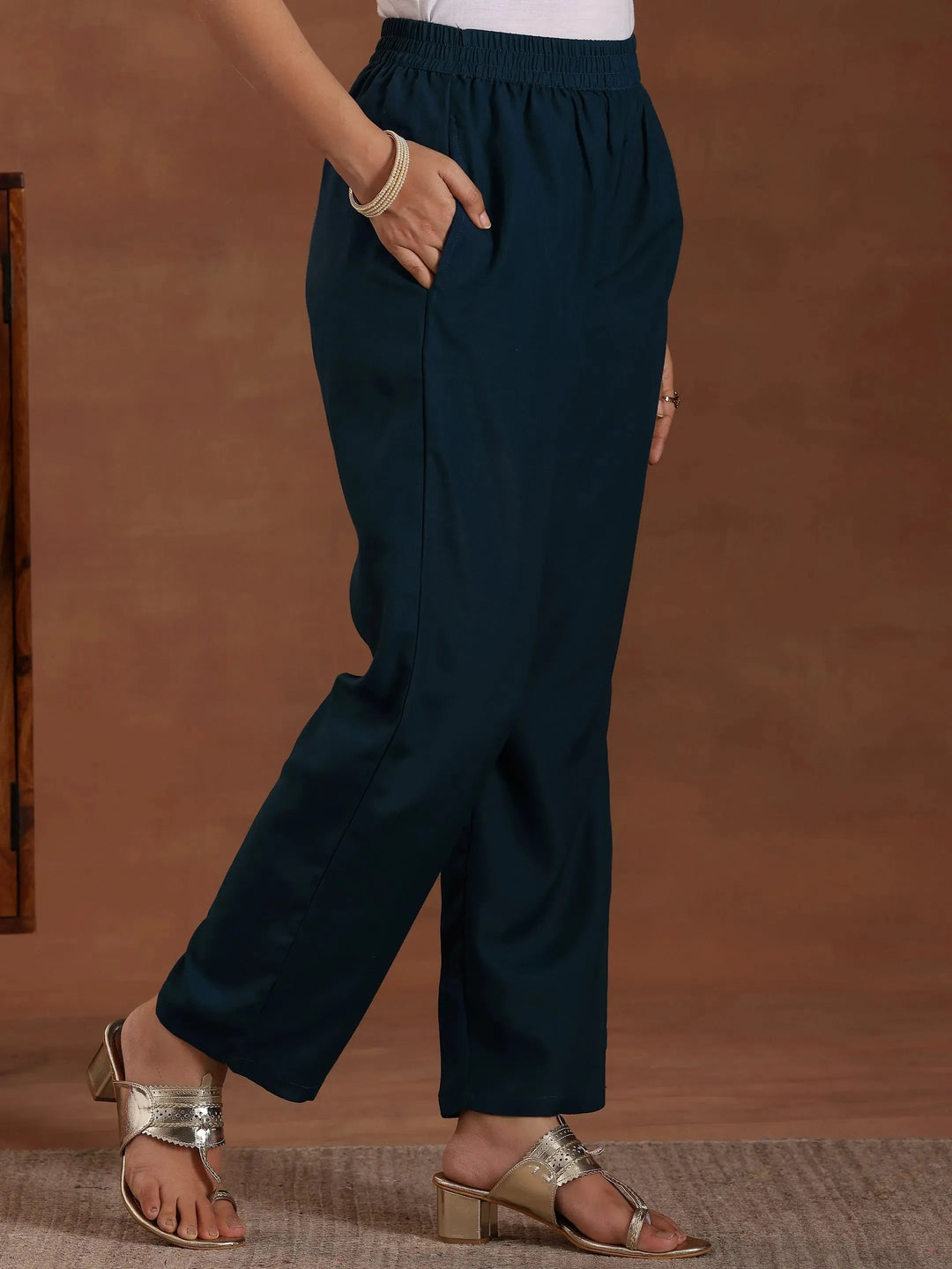  Teal Embroidered Silk Blend Straight Suit With Dupatta 