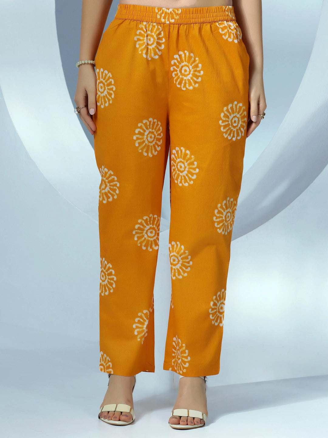  Mustard Printed Cotton Straight Suit With Dupatta 