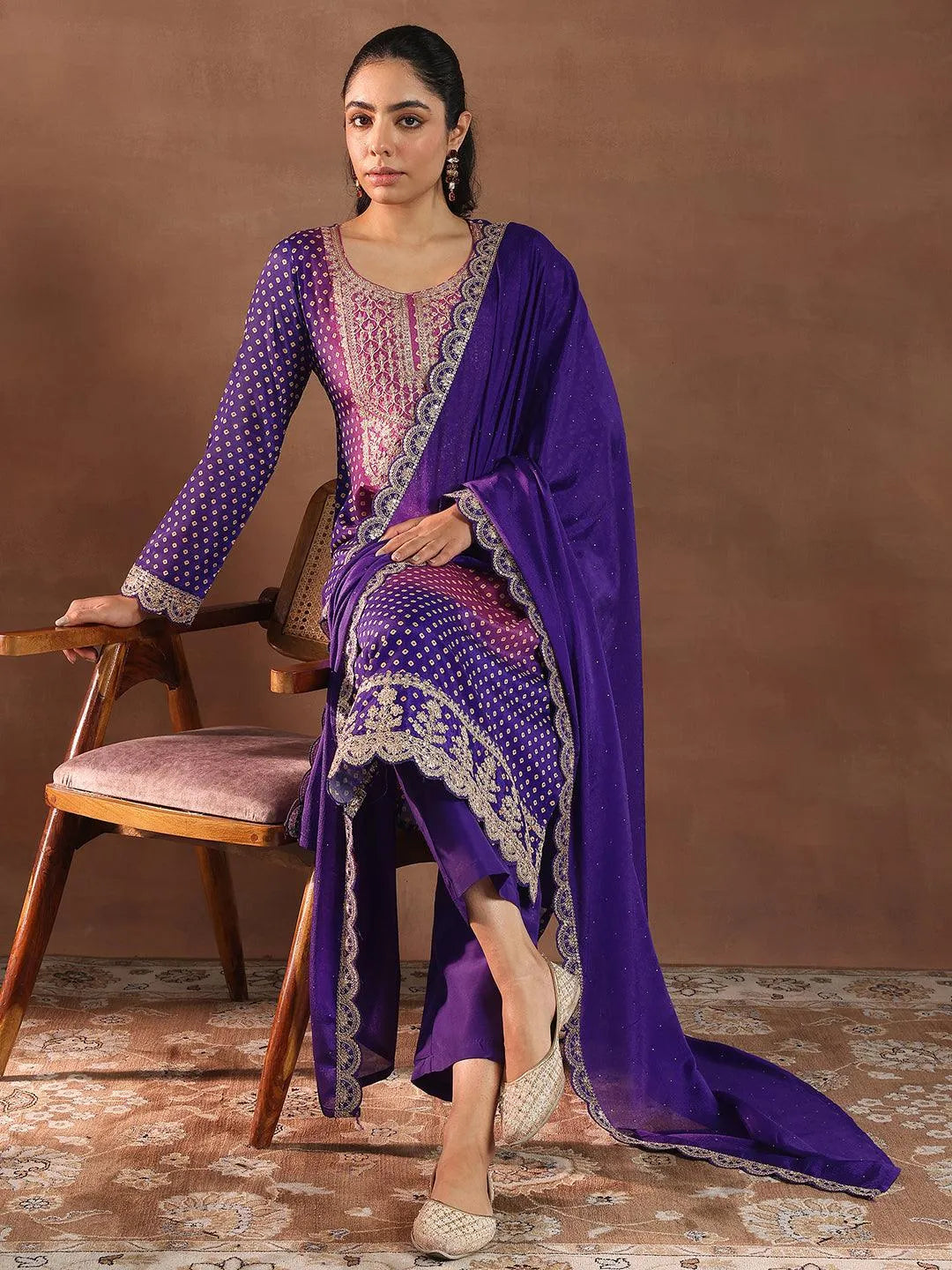 Purple Printed Silk Blend Straight Suit With Dupatta-image-12