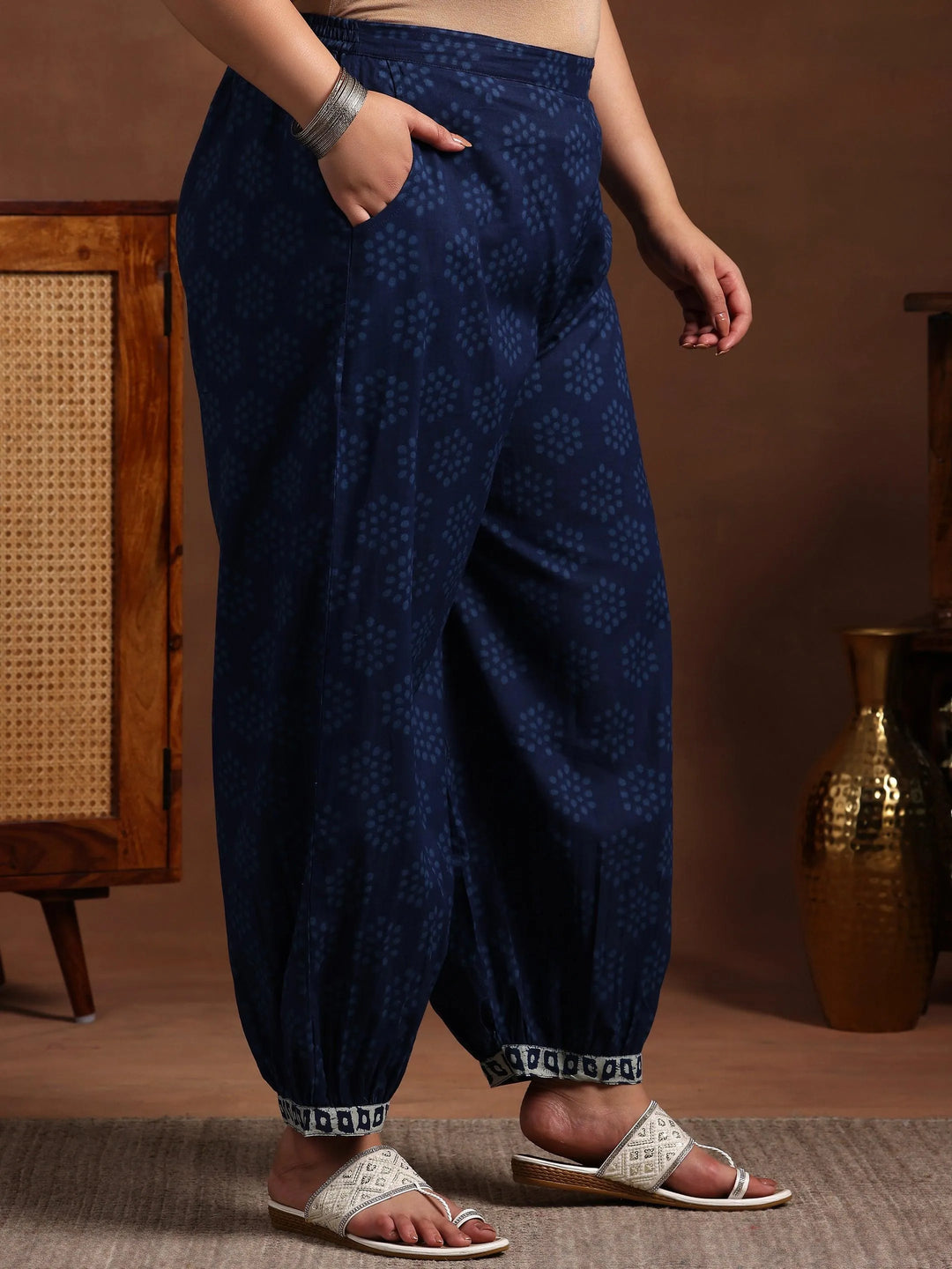 Plus Size Blue Printed Cotton Straight Suit With Dupatta - Libas 