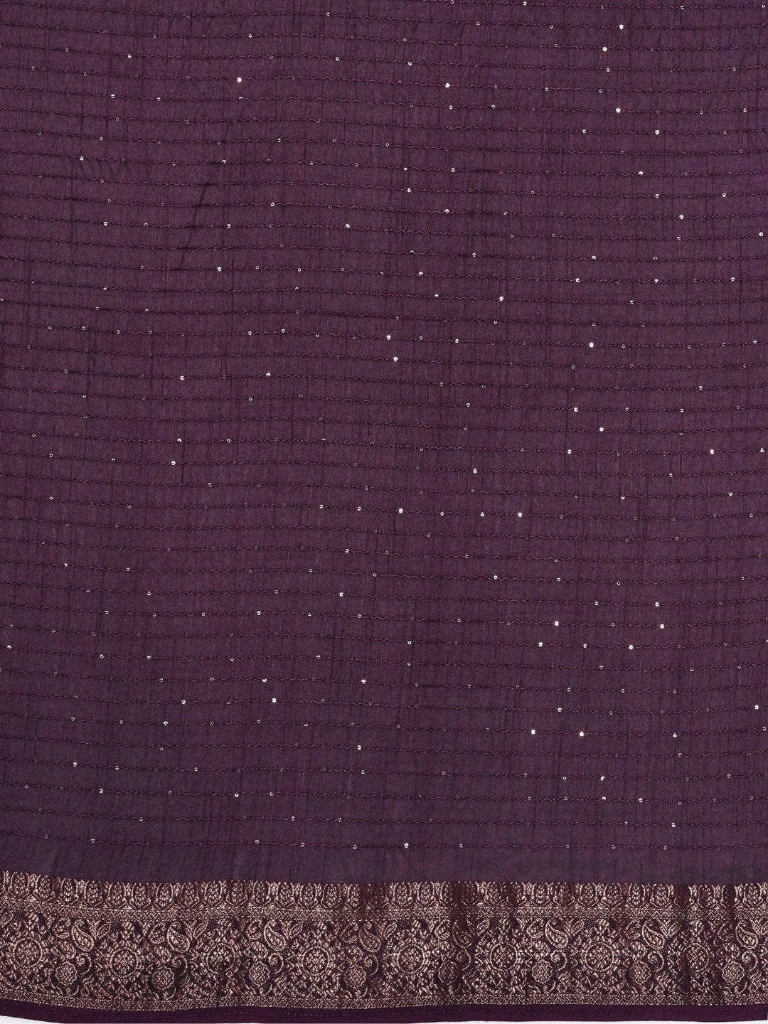 Purple Printed Silk Blend Saree With Unstitched Blouse Piece - Libas 