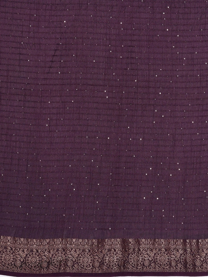 Purple Printed Silk Blend Saree With Unstitched Blouse Piece - Libas