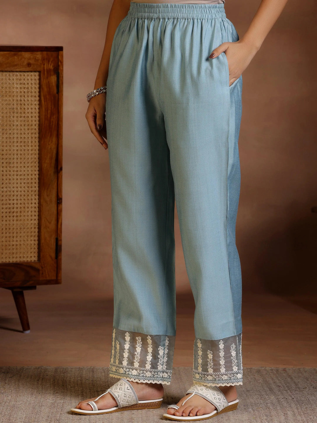  Blue Yoke Design Silk Blend Straight Suit With Dupatta 