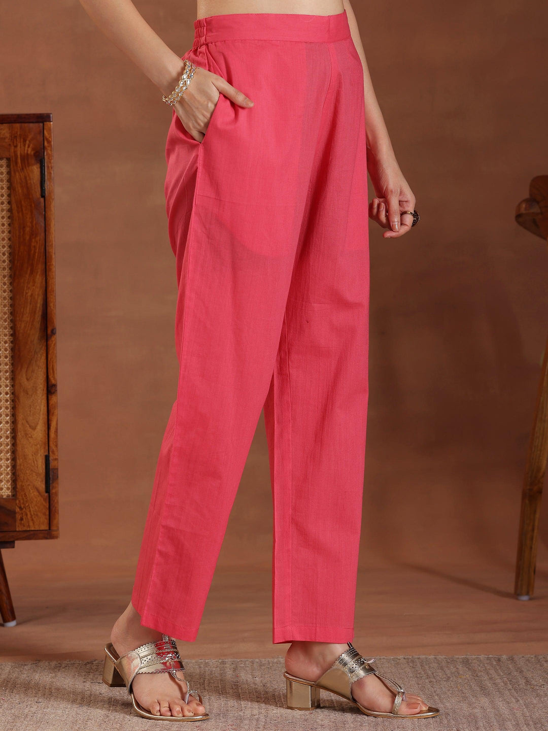  Pink Printed Cotton Blend Straight Suit With Dupatta 