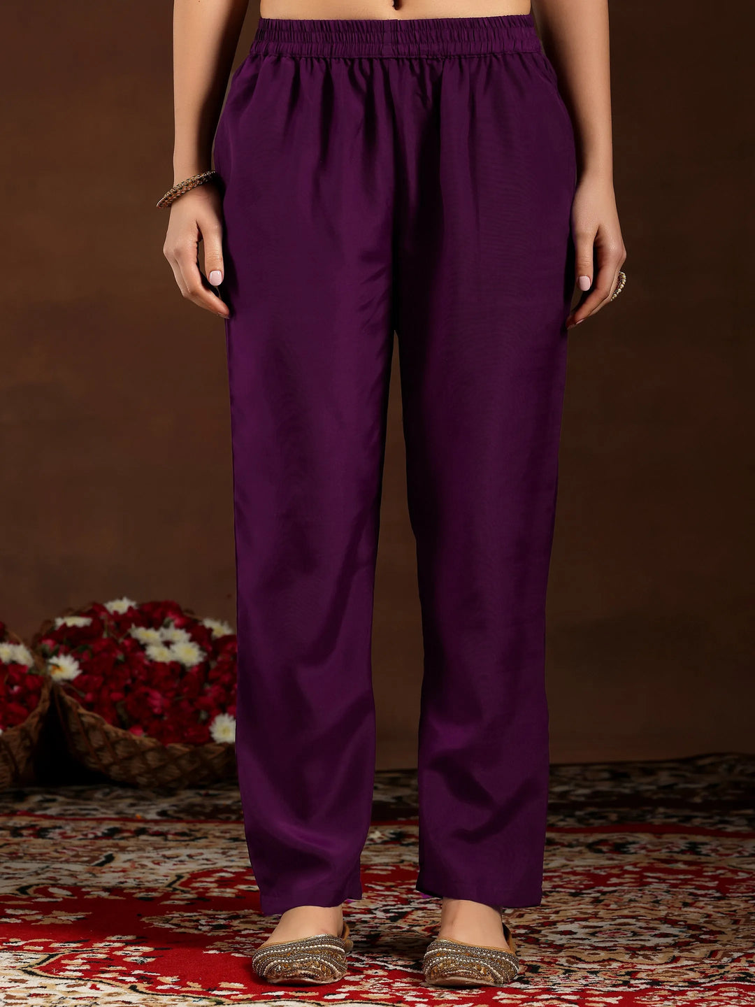  Wine Embroidered Silk Blend Straight Suit With Dupatta 