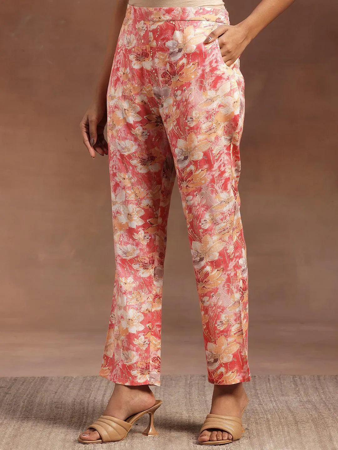 Peach Printed Cotton Blend Co-Ords - Libas 