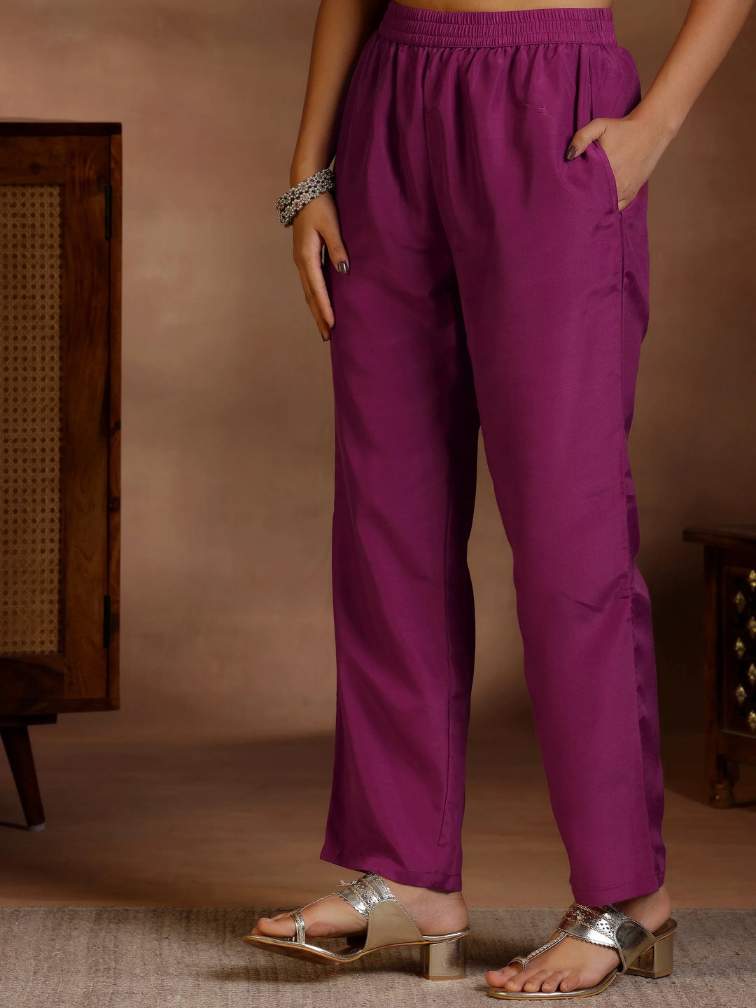 Wine Printed Silk Blend Straight Suit With Dupatta 