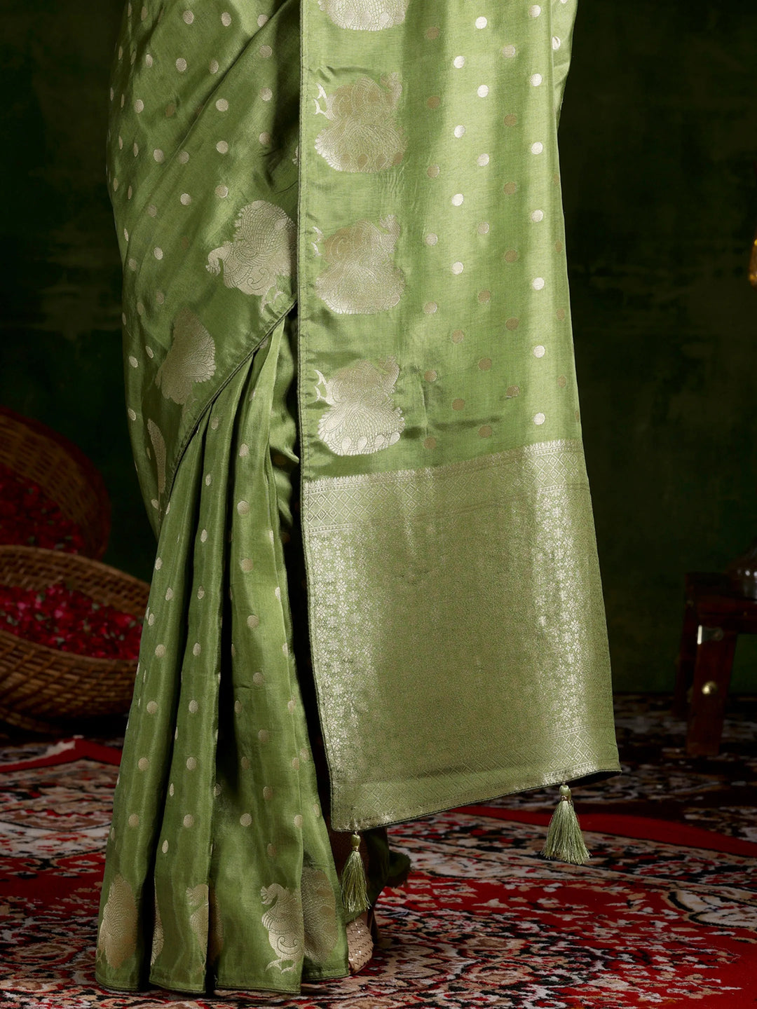  Green Woven Design Silk Blend Saree With Unstitched Blouse Piece 