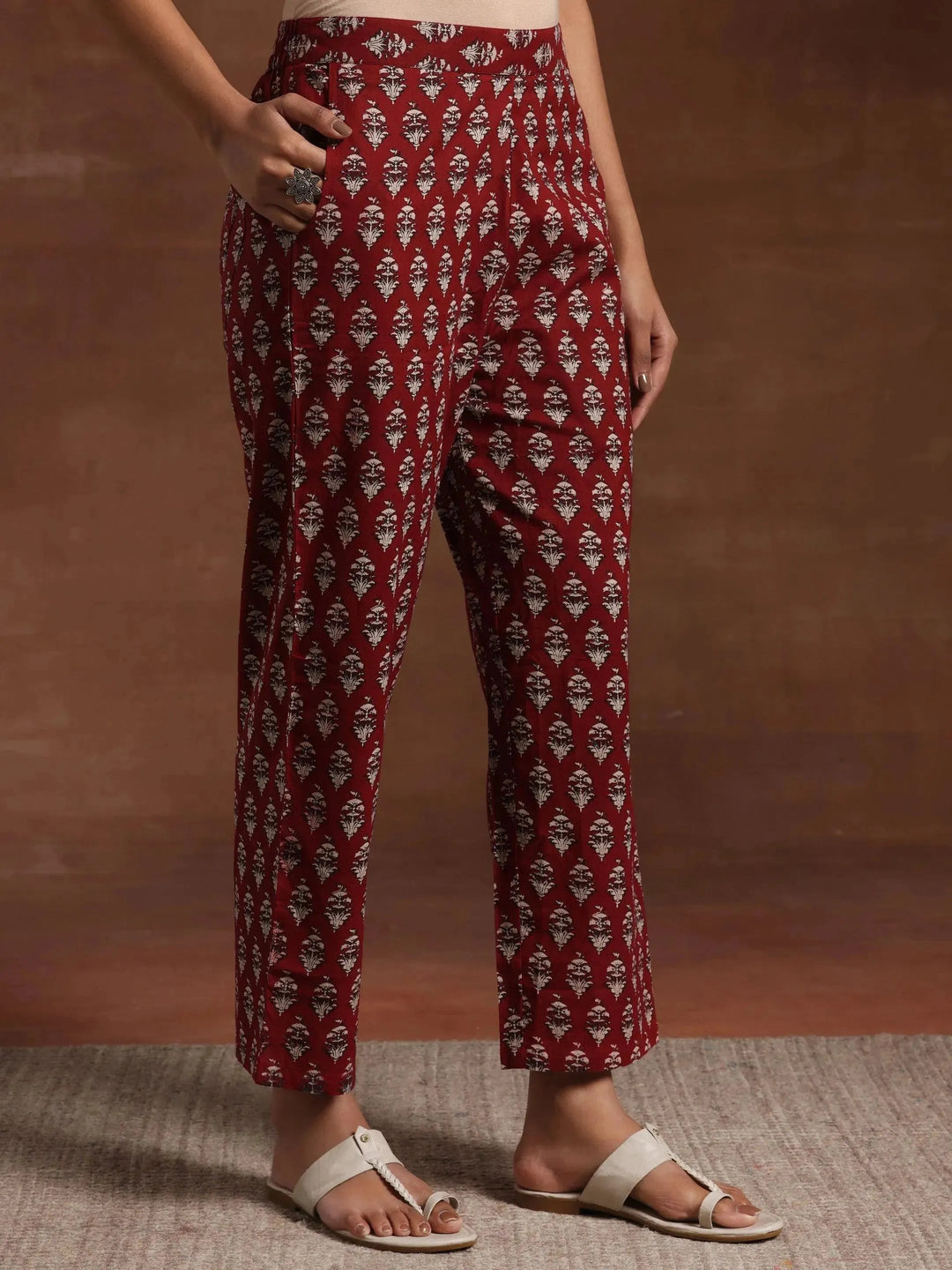  Maroon Printed Pure Cotton Anarkali Suit With Dupatta 
