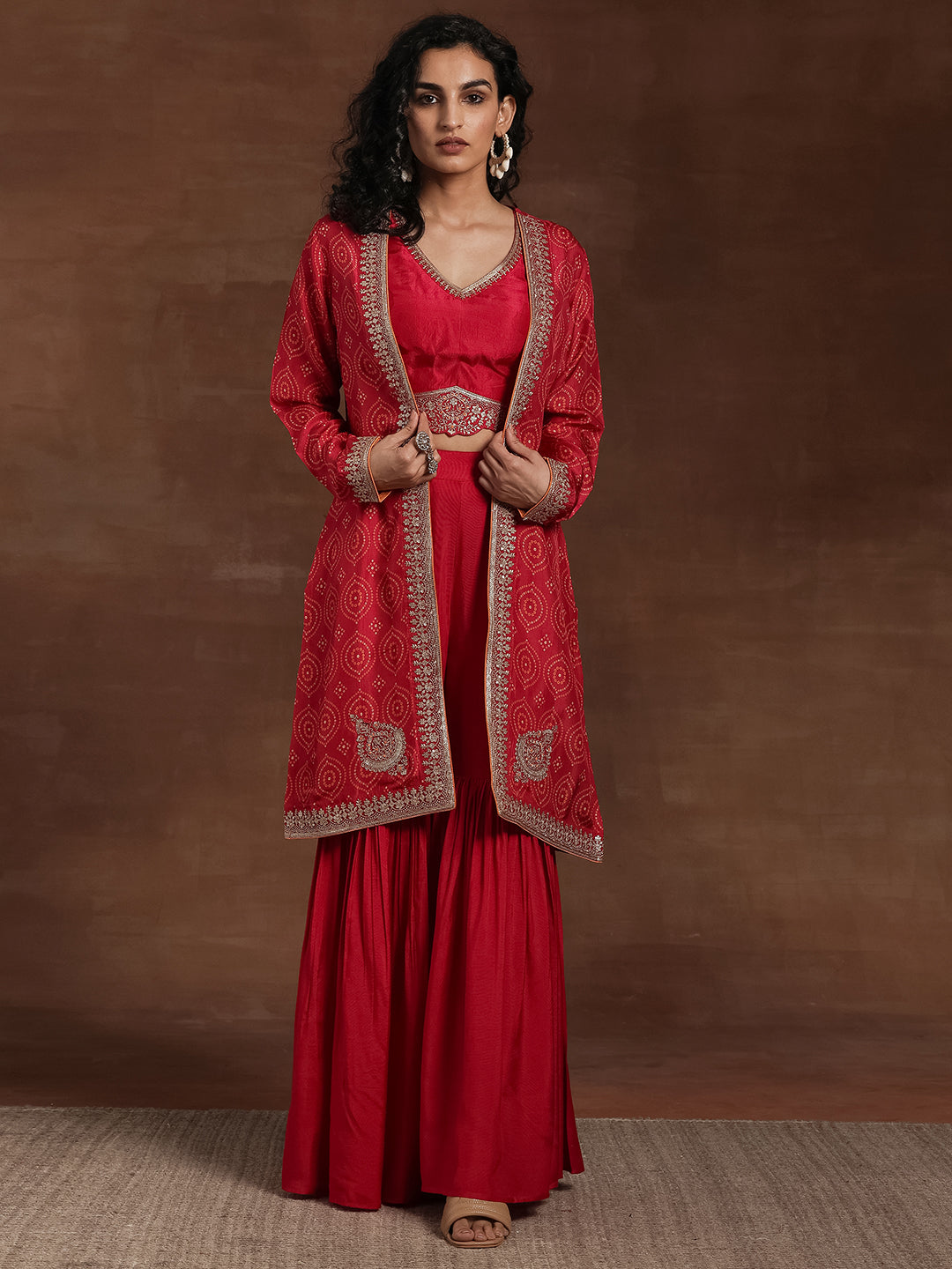  Pink Embroidered Silk Blend Co-Ords 