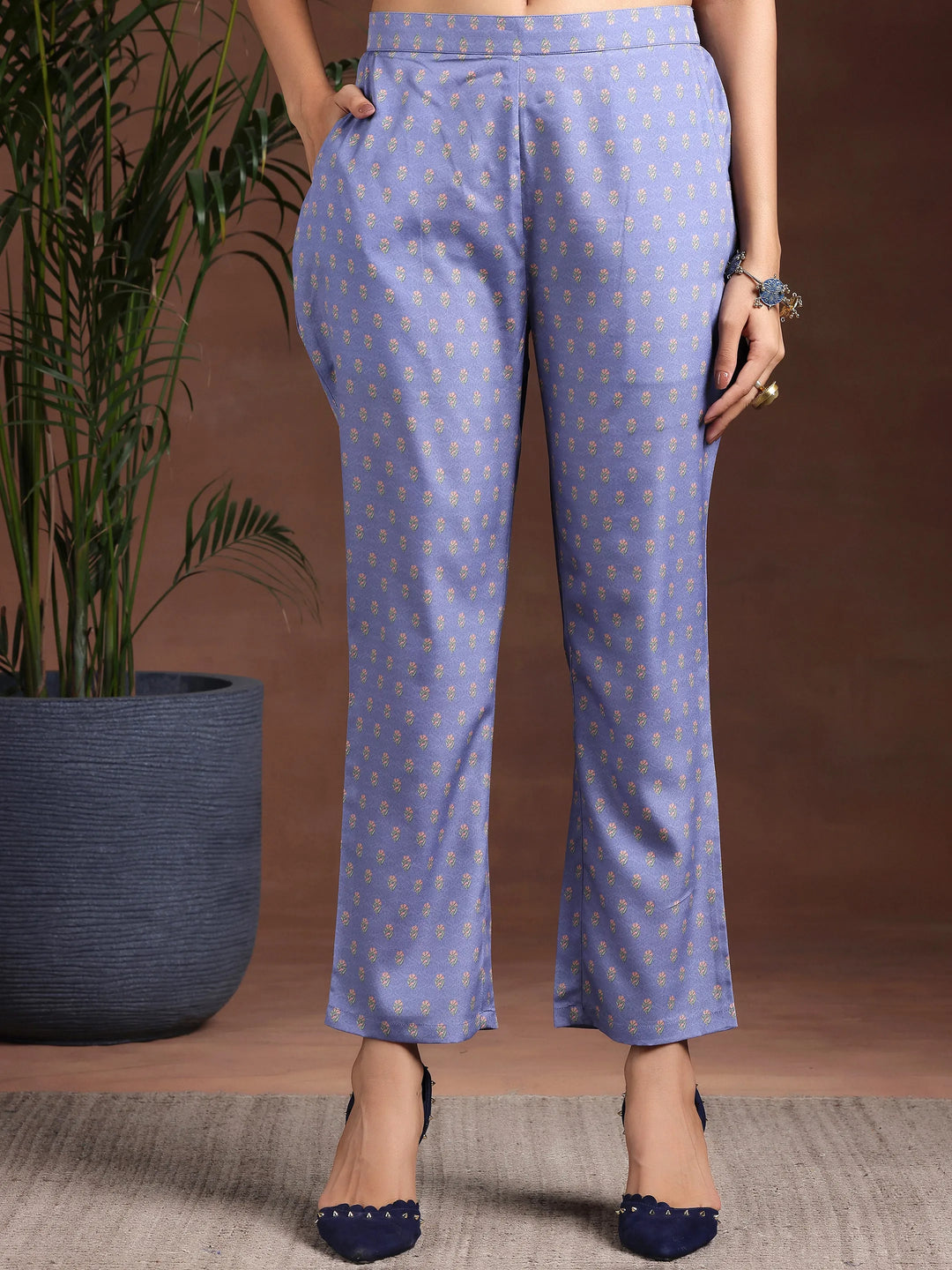  Purple Printed Poly Crepe Straight Suit With Dupatta 