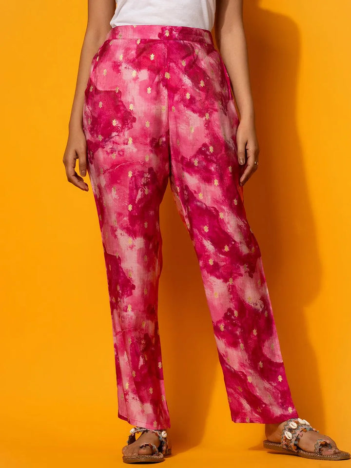Pink Printed Silk Blend Co-Ords - Libas