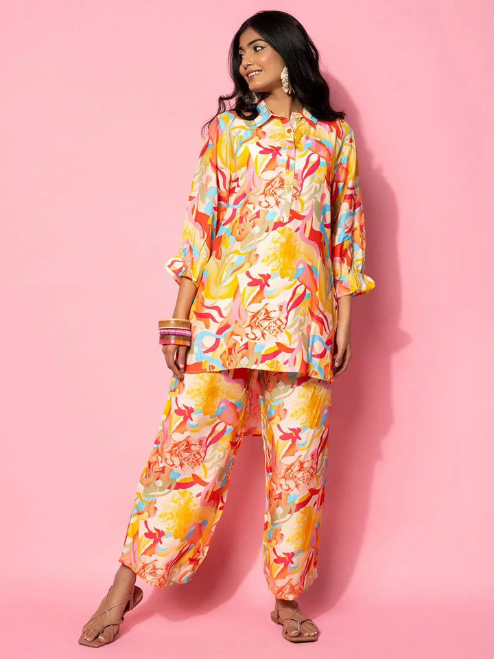 Multicoloured Printed Silk Blend Co-Ords - Libas