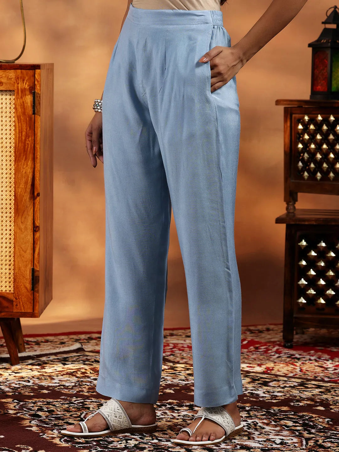  Blue Embroidered Organza Straight Suit With Dupatta 