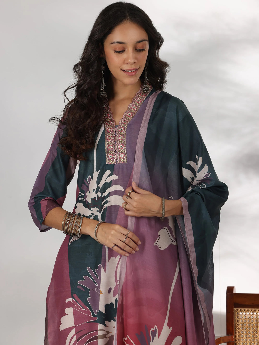  Mauve Printed Cotton Blend Straight Suit With Dupatta 