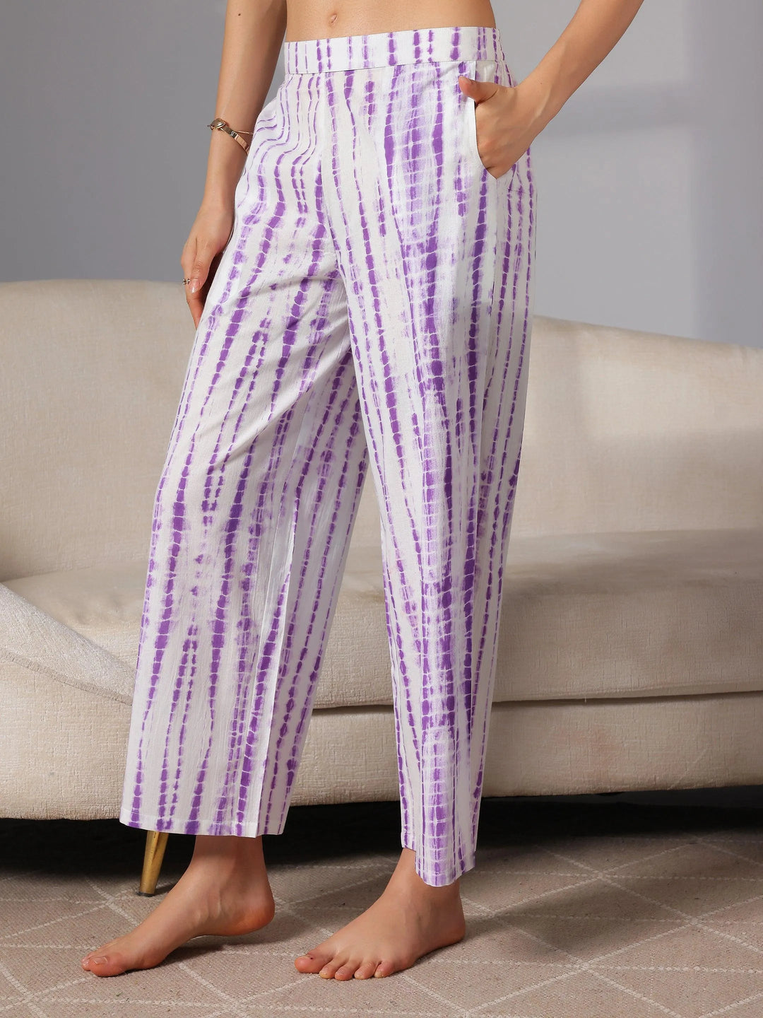 Purple Printed Cotton Night Suits - Libas 