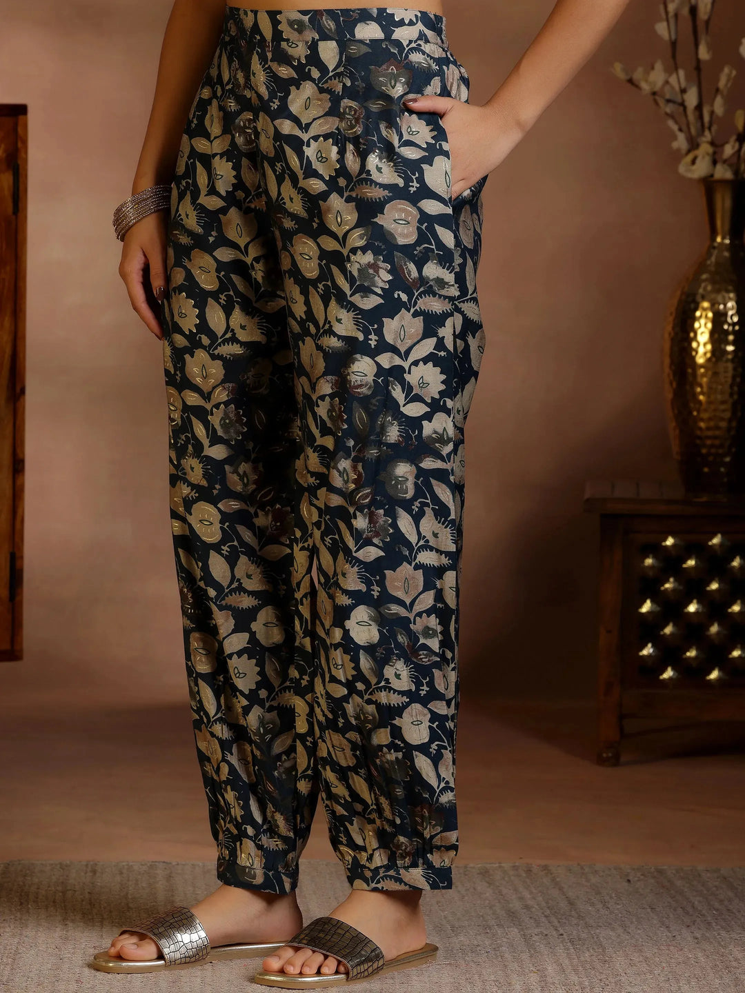  Green Printed Silk Blend Co-Ords 