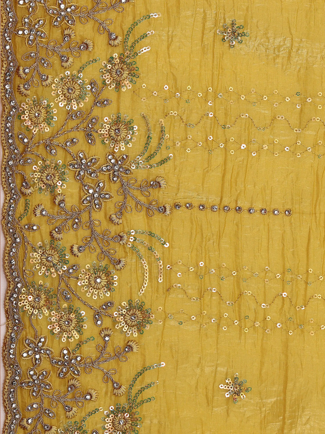 Libas Art Mustard Embellished Tissue Saree With Unstitched Blouse Piece - Libas 