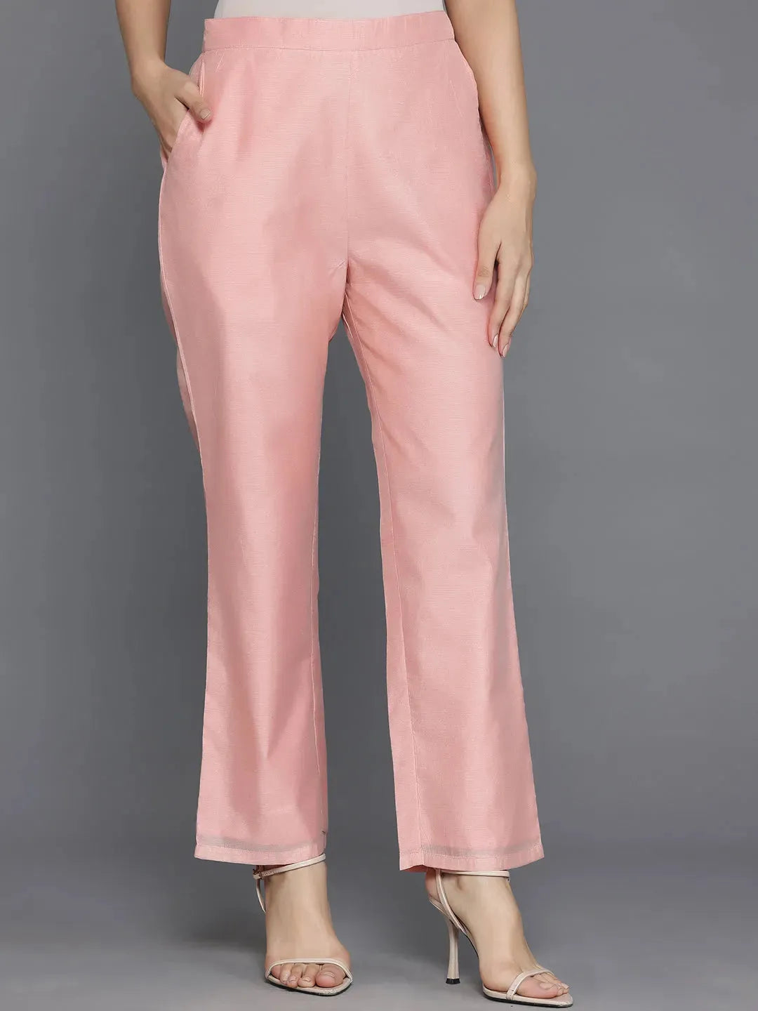  Peach Printed Chanderi Silk Straight Kurta Set 