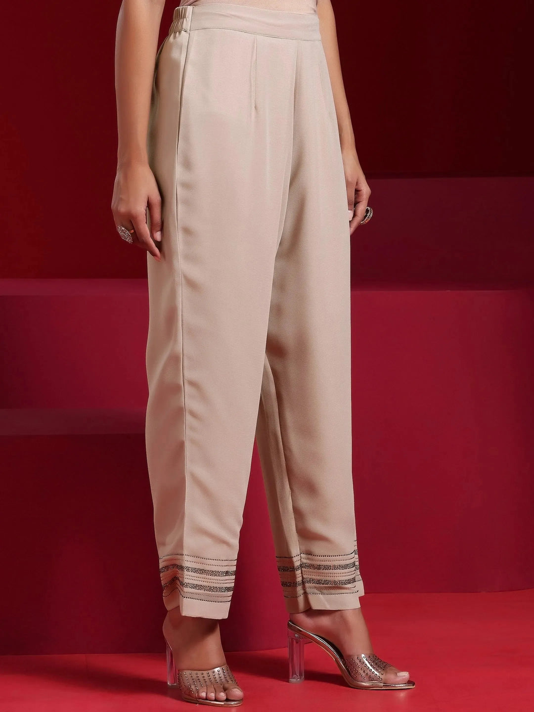  Libas Art Taupe Striped Georgette Straight Suit With Dupatta 