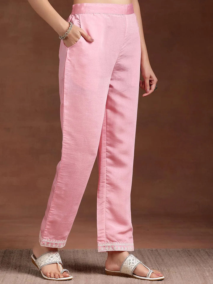 Pink Embroidered Silk Blend Straight Suit With Dupatta - Libas