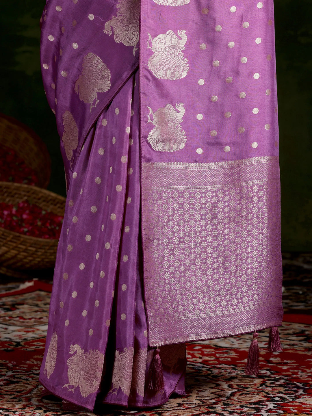  Mauve Woven Design Silk Blend Saree With Unstitched Blouse Piece 