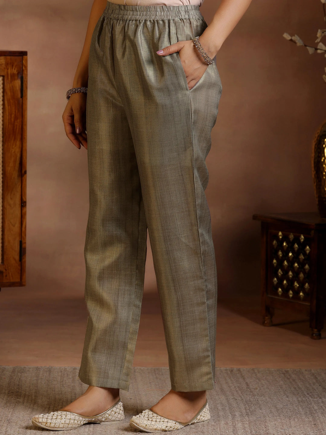  Brown Printed Silk Straight Suit With Dupatta 