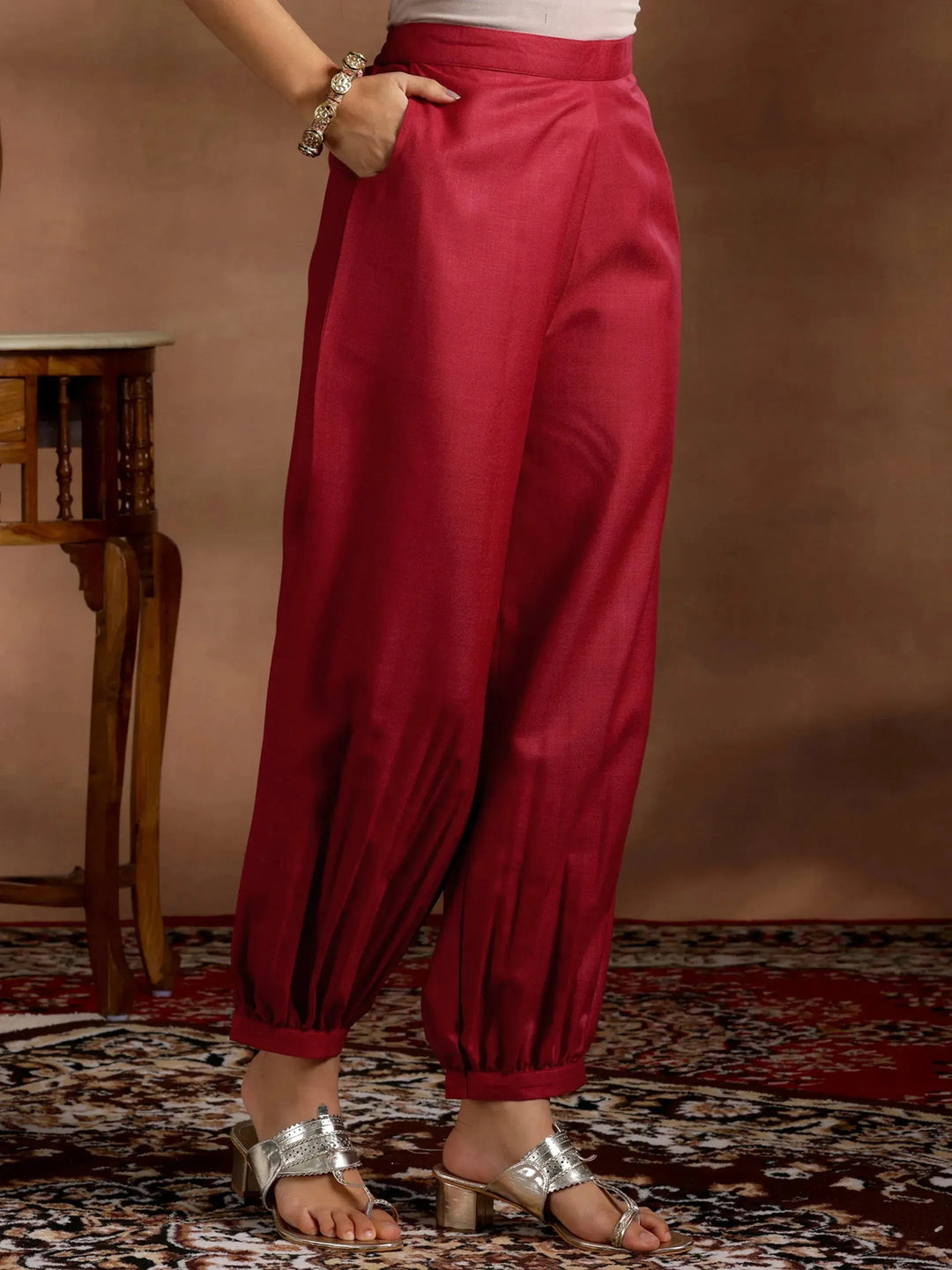  Maroon Solid Cotton Blend Straight Suit With Dupatta 