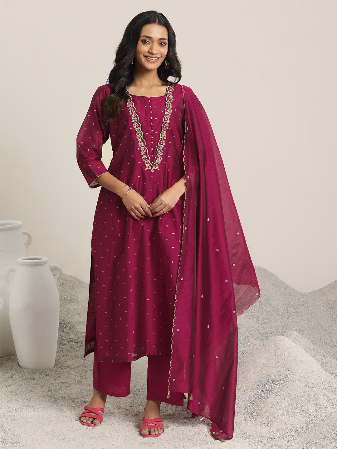 libas Maroon Woven Design Chanderi Silk Straight Suit With Dupatta-picture-40