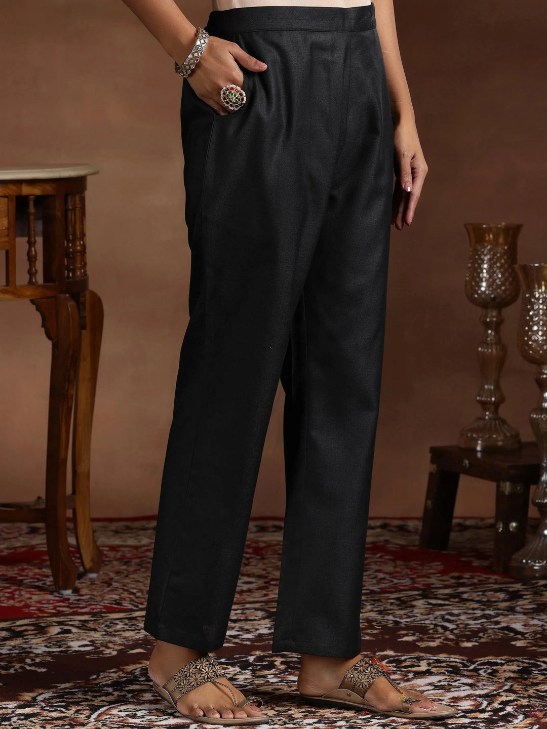  Black Solid Cotton Blend Straight Suit With Dupatta 