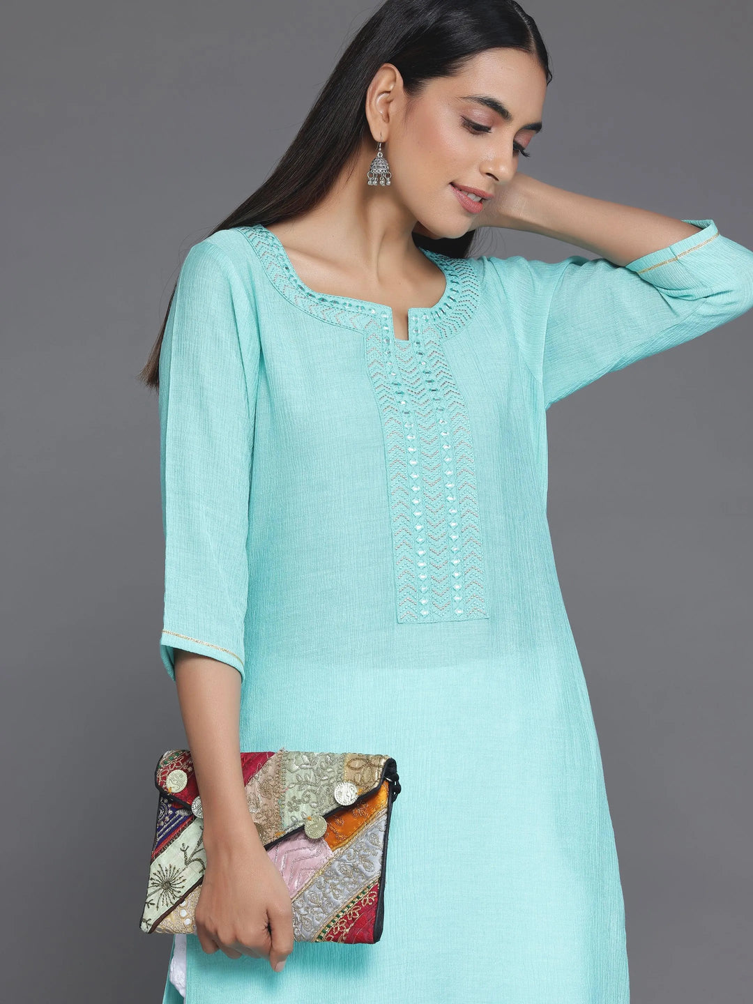 Blue Yoke Design Cotton Straight Kurta - Libas 
