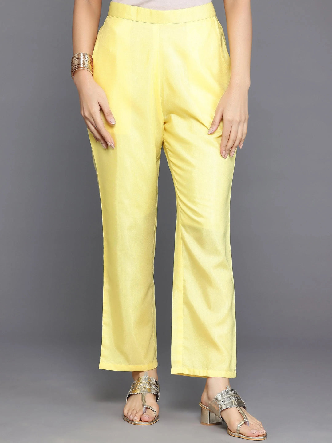 Yellow Printed Silk Blend Anarkali Kurta Set - Libas 