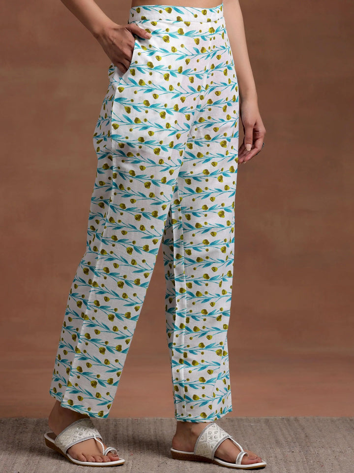 Off White Printed Cotton A-Line Kurta With Palazzos & Dupatta - Libas