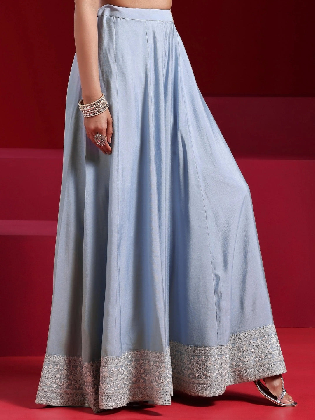 Libas Art Grey Embroidered Silk Blend Straight Suit With Dupatta - Libas 