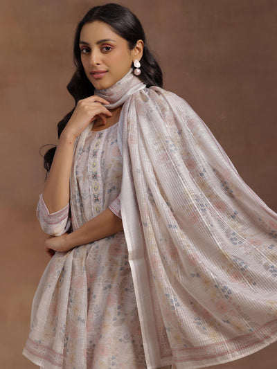 Beige Printed Chanderi Silk Straight Suit With Dupatta - Libas